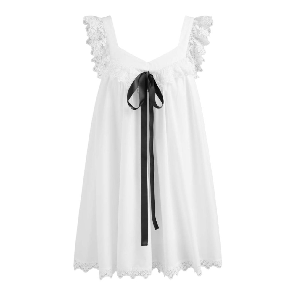 Cider Elegant White Mini Dress with Black Bow